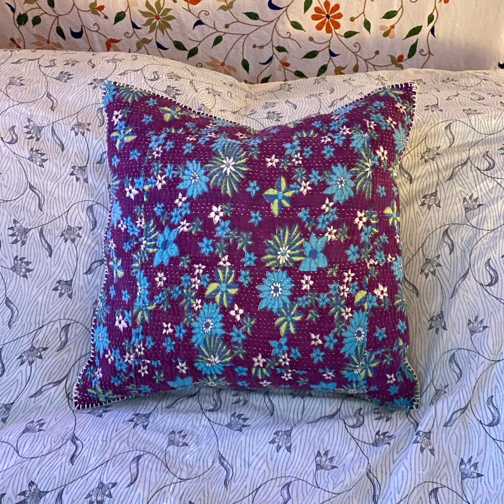Kantha floral throw pillow